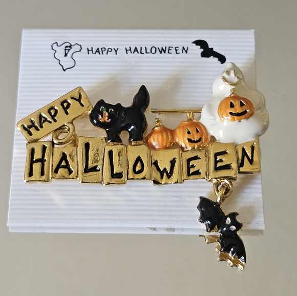 Festive Halloween Brooch with Black and Gold Accents - Picture 1 of 5